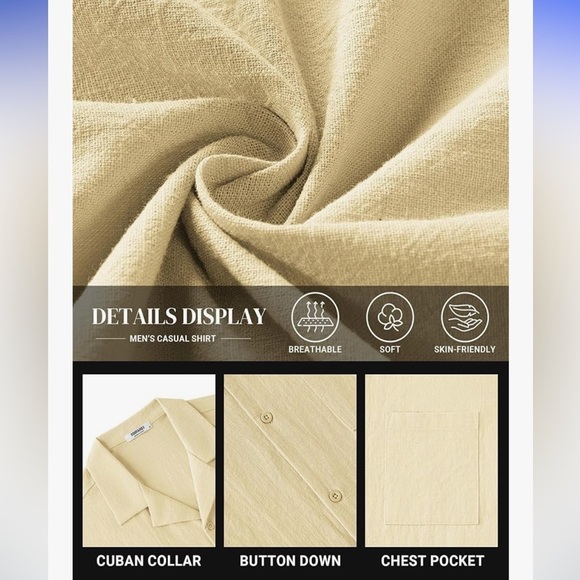 Men's cloud cream Short Sleeve Button Down Shirt - Picture 6 of 7